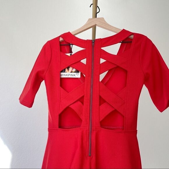MINKPINK Criss Cross Red Skater Dress NEW S - Picture 4 of 7